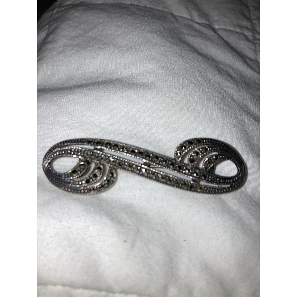 Vintage Marcasite Brooch  Marked 925 S Curve Lapel Pin Brigerton Regency Core